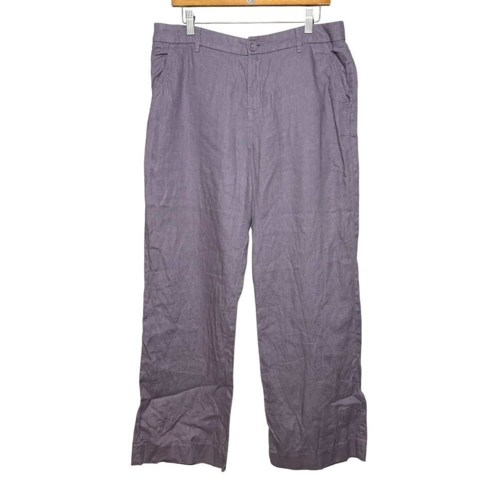 Garnet Hill 100% European Flax Linen Wide Leg Pants Purple 12 Lagom Minimalist